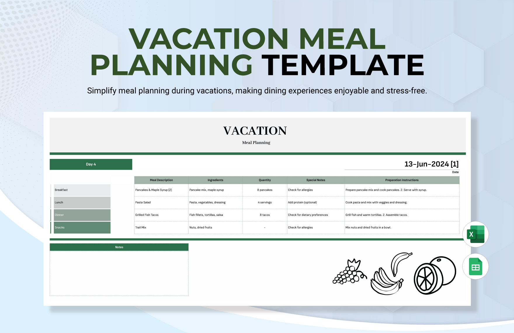 Vacation Meal Planning Template