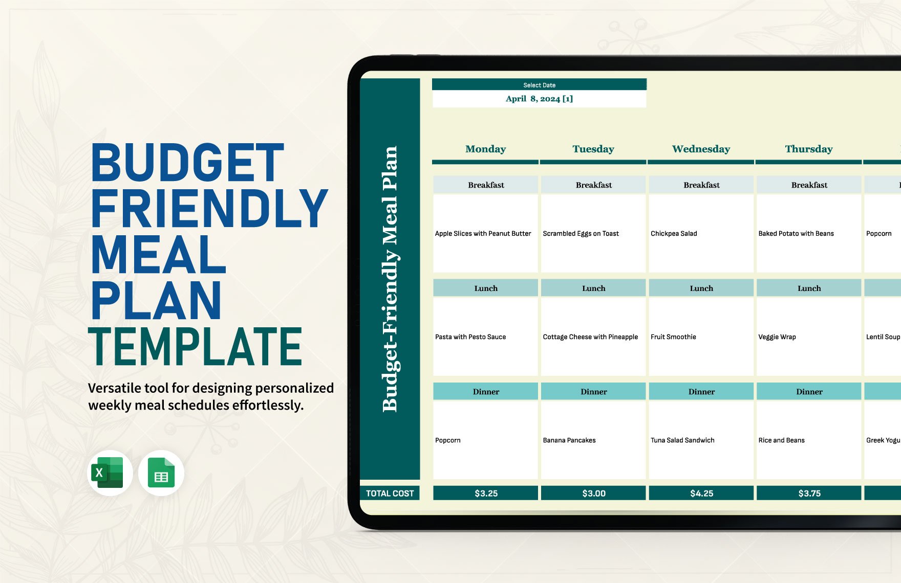 Budget-Friendly Meal Plan Template in Excel, Google Sheets