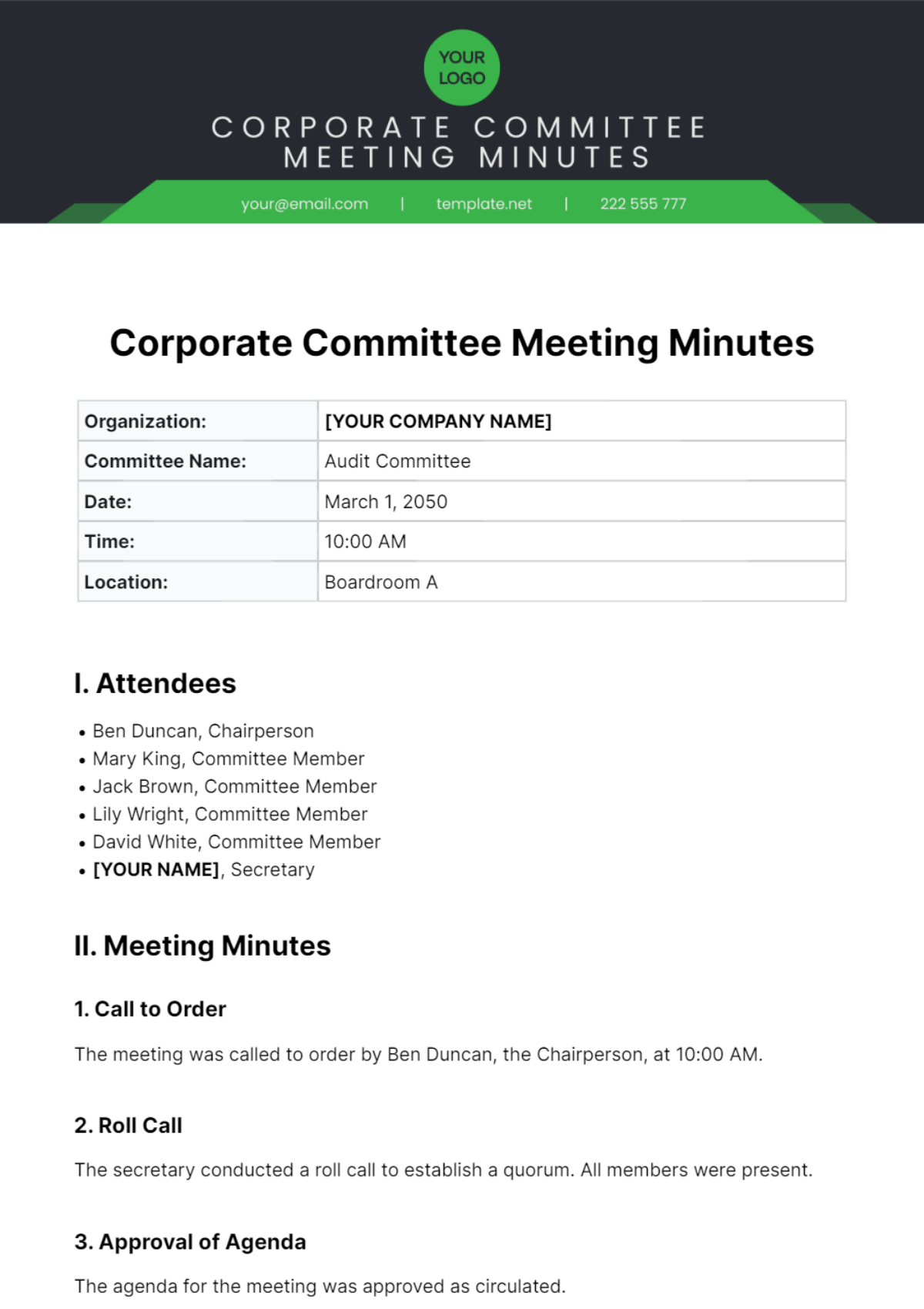 Corporate Committee Meeting Minutes Template - Edit Online & Download