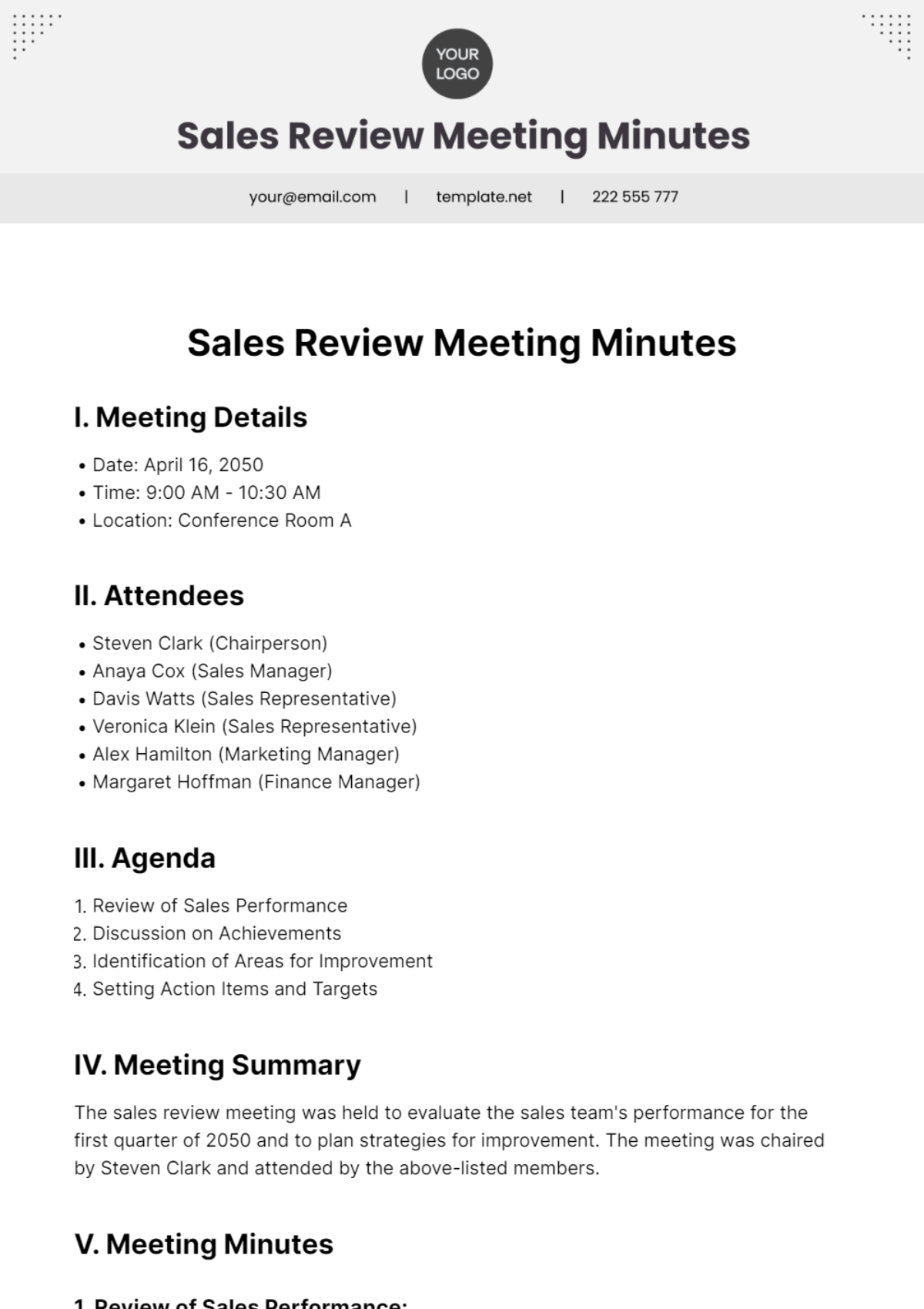 Sales Review Meeting Minutes Template - Edit Online & Download