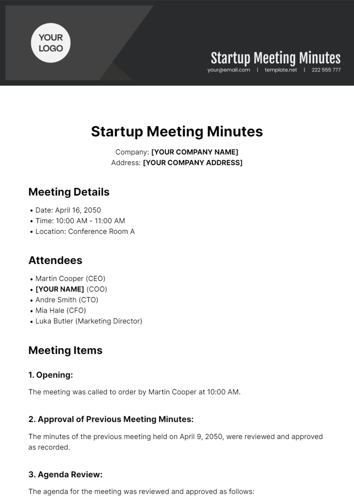 Startup Meeting Minutes Template - Edit Online & Download