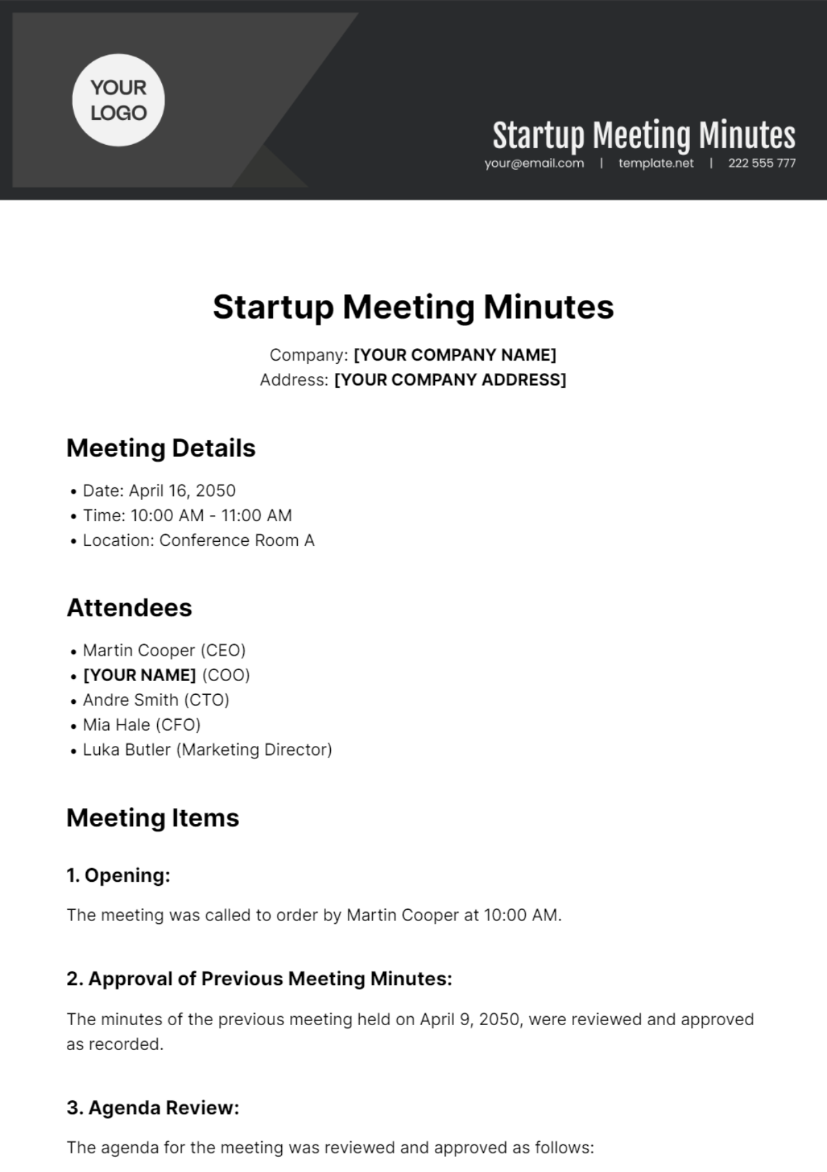 Free Startup Meeting Minutes Template Edit Online Download 