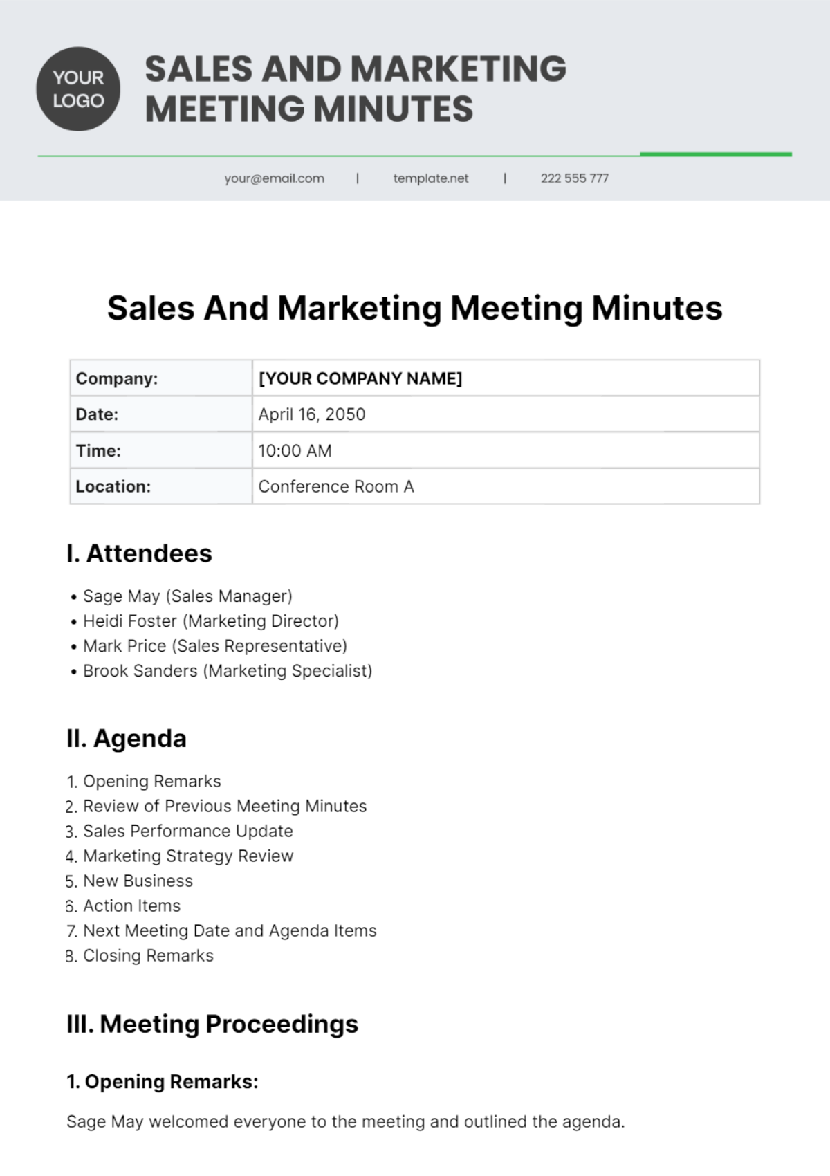 Sales And Marketing Meeting Minutes Template - Edit Online & Download