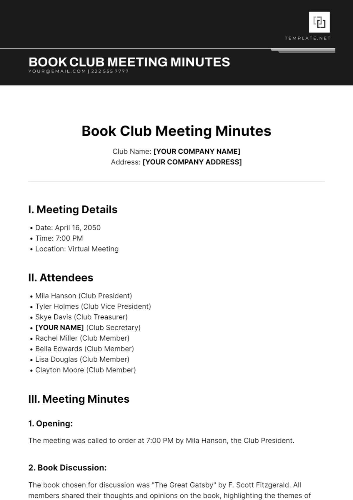 Book Club Meeting Minutes Template - Edit Online & Download