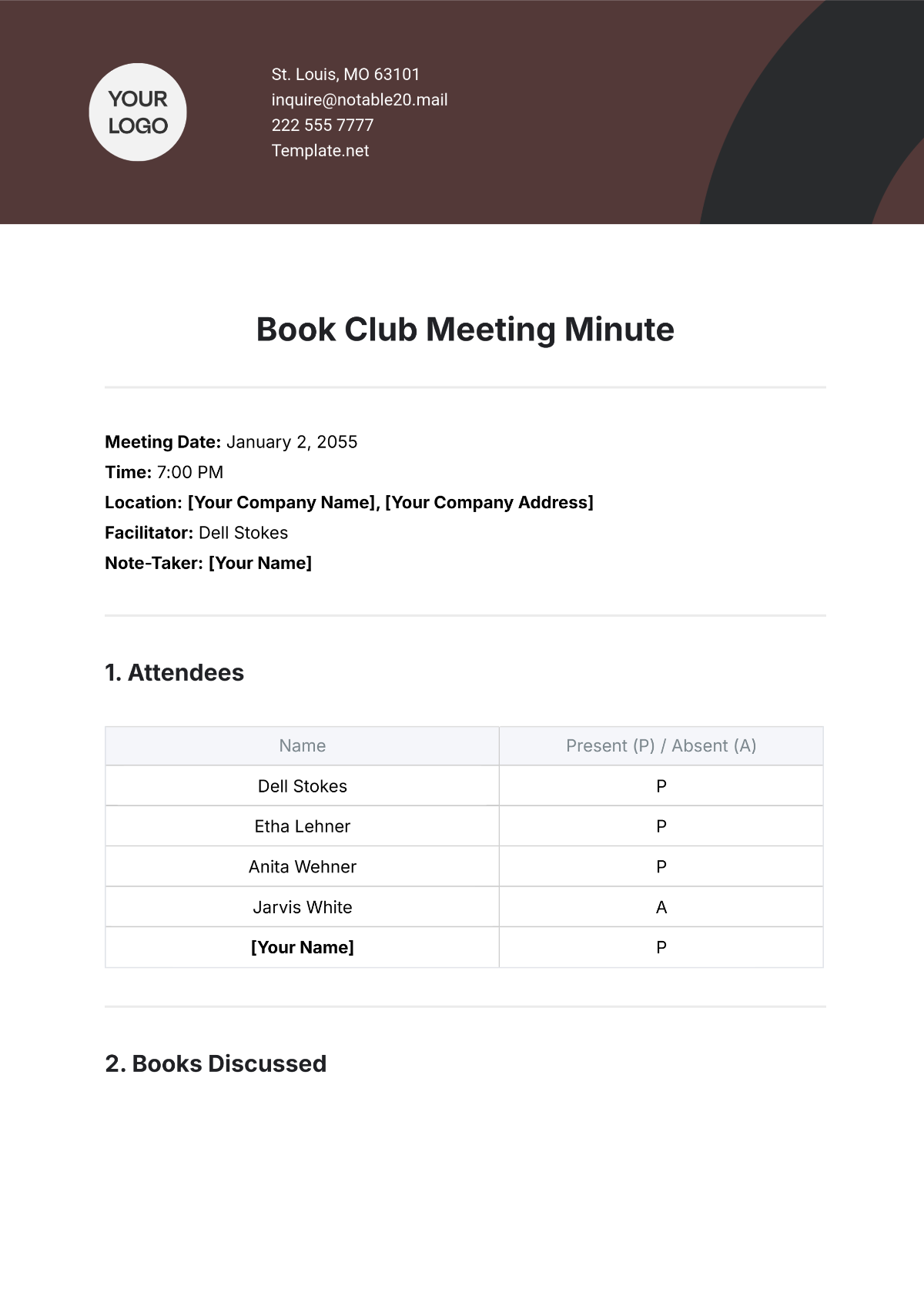 Free Book Club Meeting Minutes Template