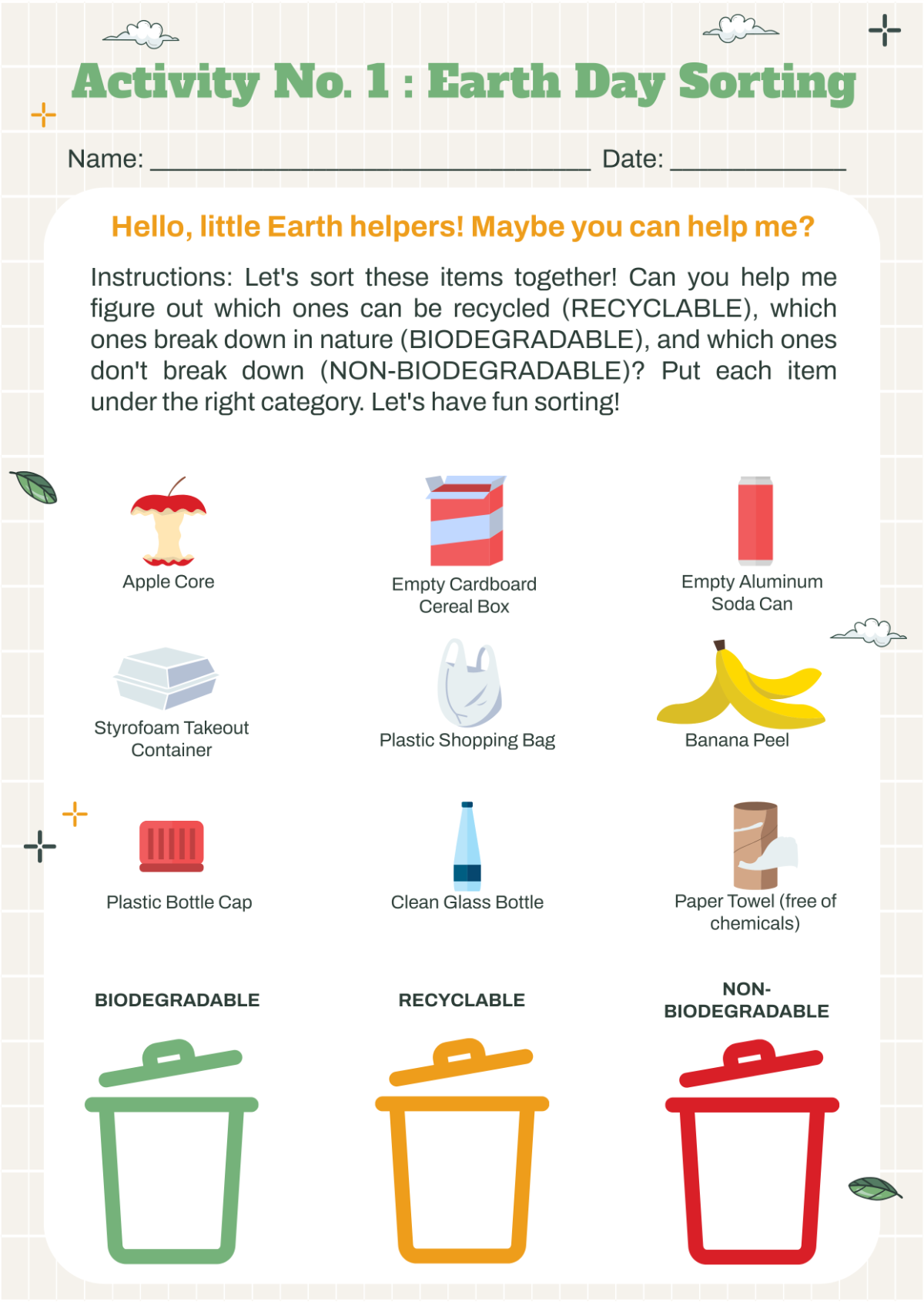 Preschool Earth Day Worksheet Template