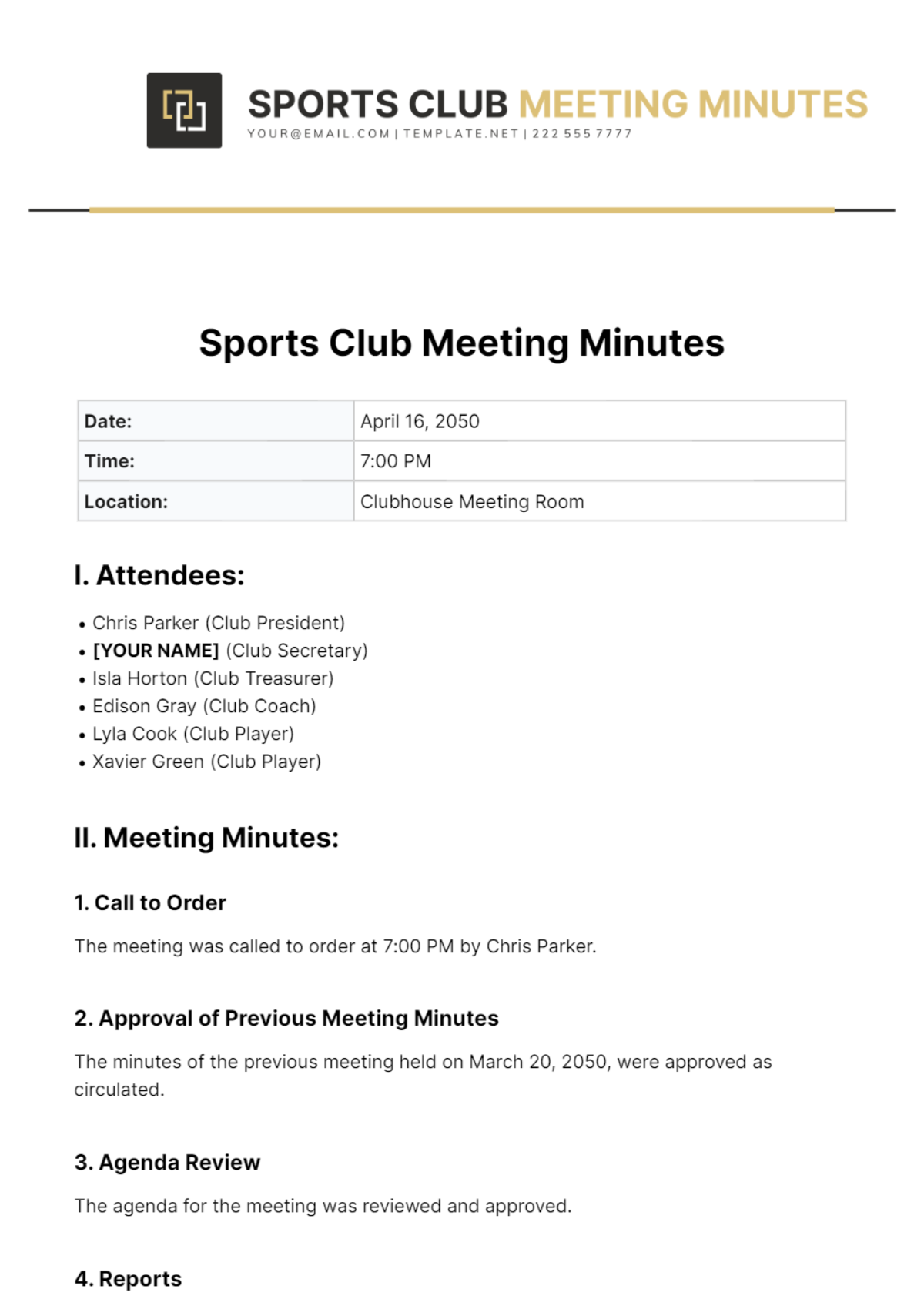 Sports Club Meeting Minutes Template - Edit Online & Download