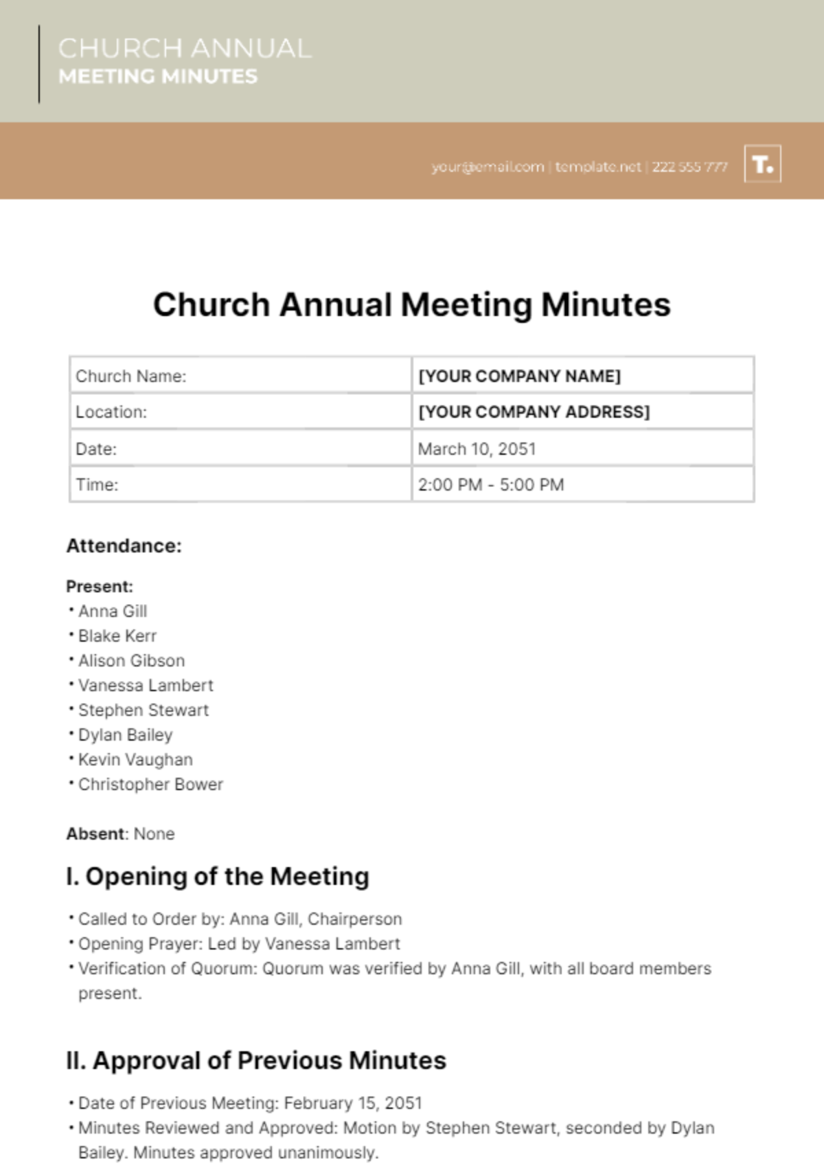 Church Annual Meeting Minutes Template - Edit Online & Download