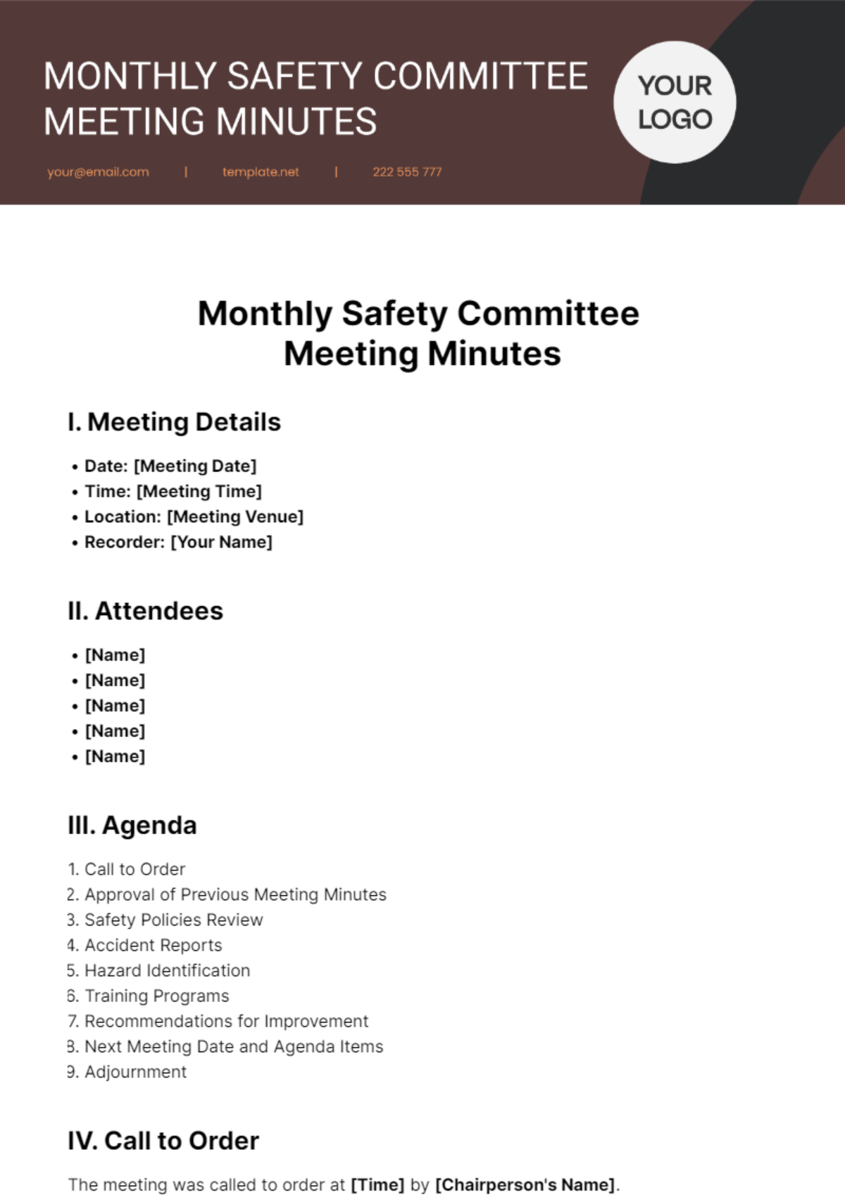 Monthly Safety Committee Meeting Minutes Template - Edit Online & Download