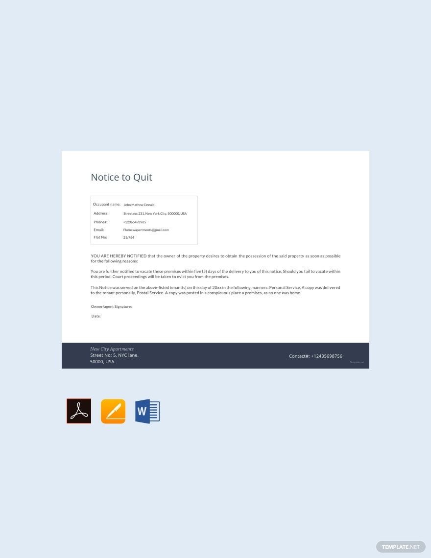 Editable Notice to Quit Template