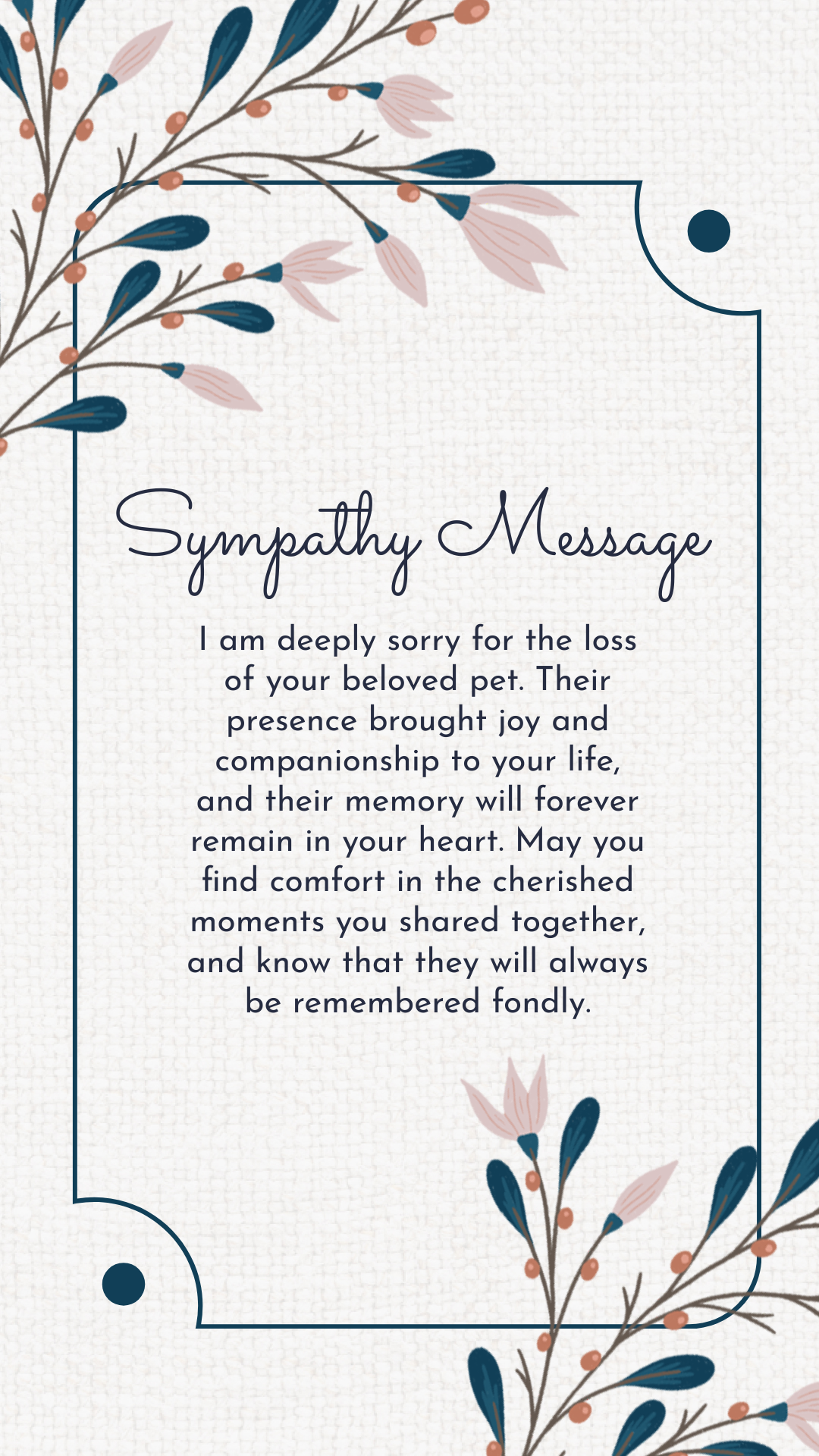 Sympathy message for loss of pet Template