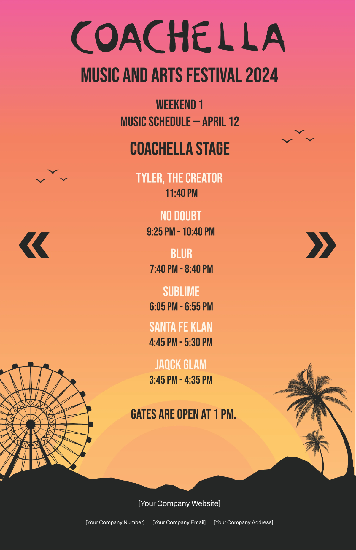 Free Coachella Music Schedule Template to Edit Online