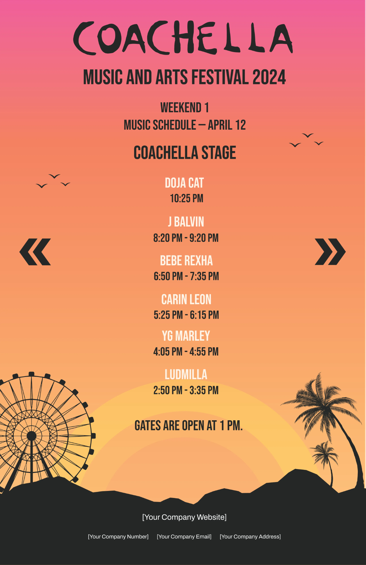 Free Coachella Music Schedule Template to Edit Online