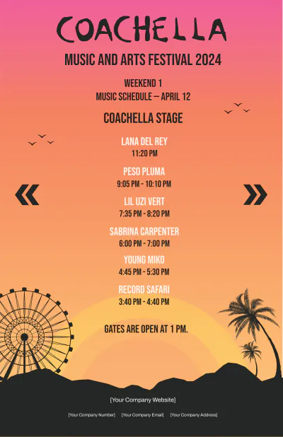 Free Coachella Music Schedule Template to Edit Online