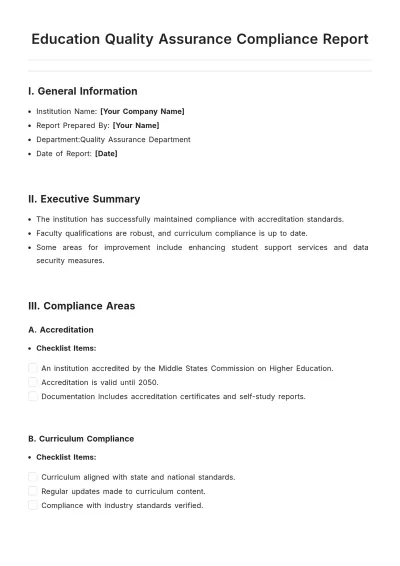 Free Education Quality Assurance Compliance Report Template to Edit Online