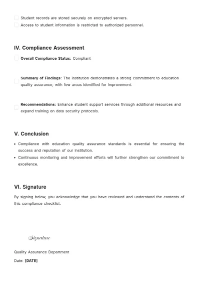 Free Education Quality Assurance Compliance Report Template to Edit Online
