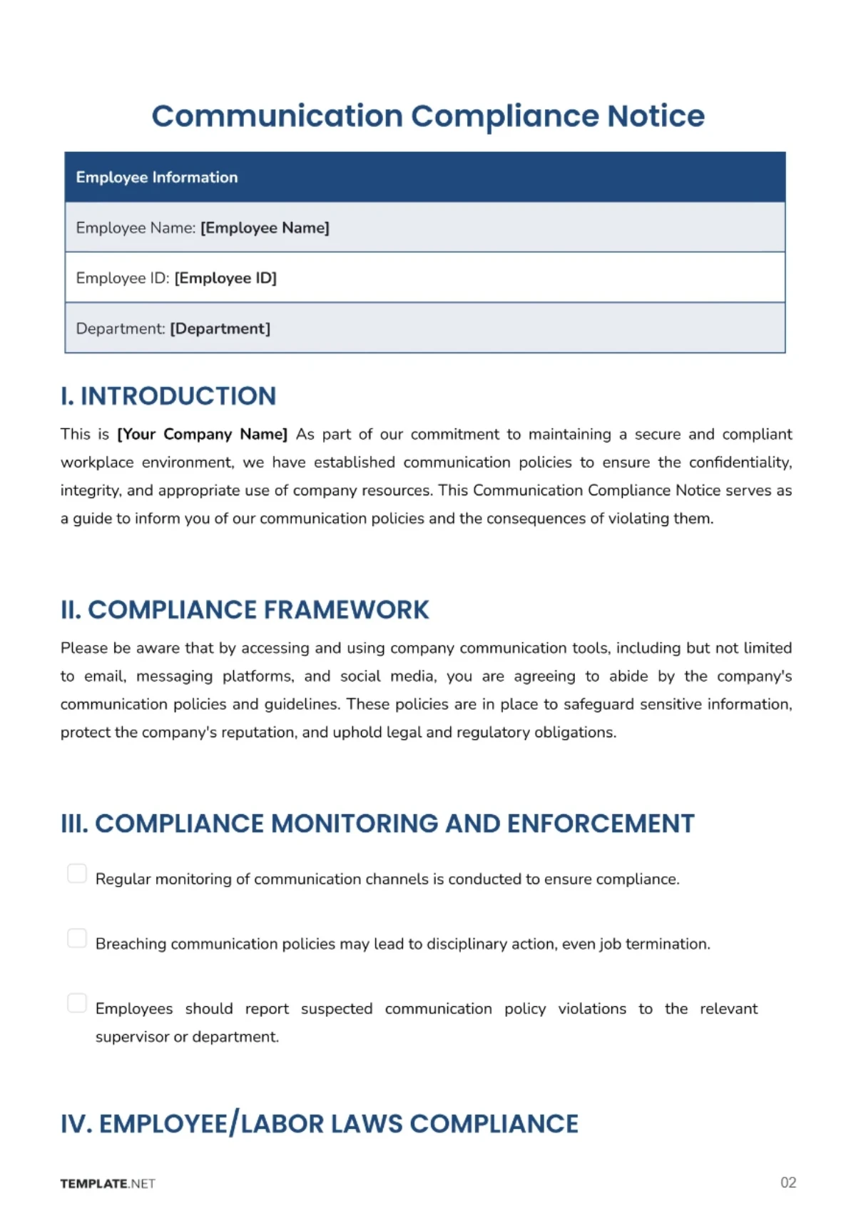 Free Communication Compliance Notice Template to Edit Online