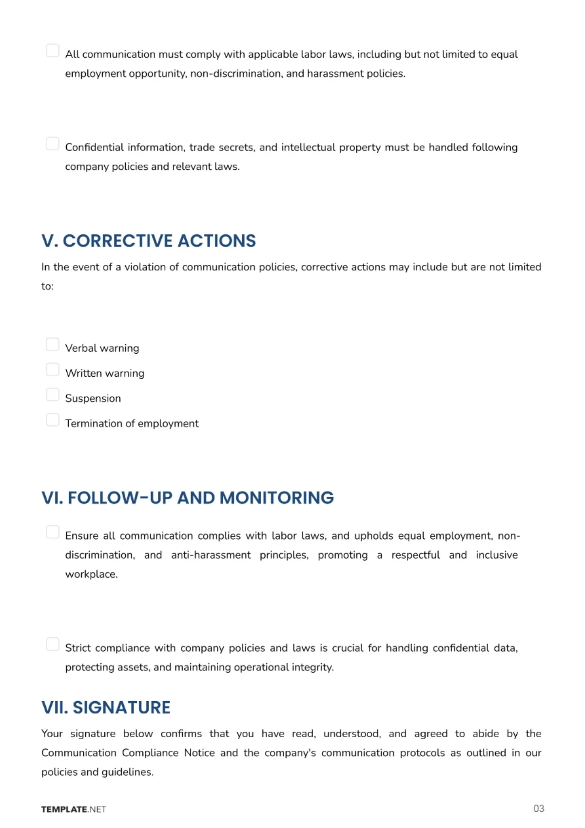 Free Communication Compliance Notice Template to Edit Online