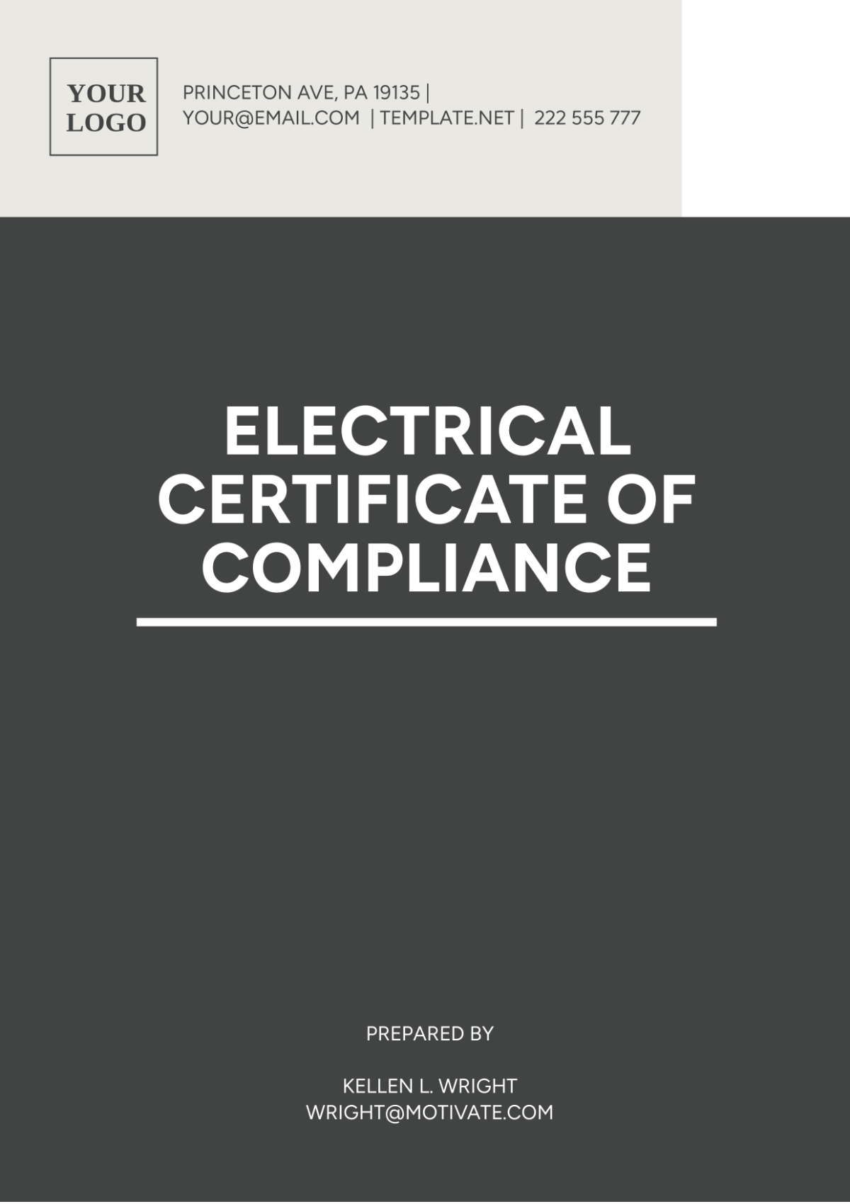 Electrical Certificate Of Compliance  Template