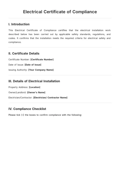 Free Electrical Certificate Of Compliance  Template to Edit Online