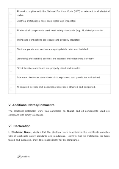 Free Electrical Certificate Of Compliance  Template to Edit Online