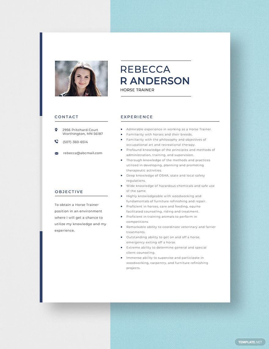 Free Horse Trainer Resume Template
