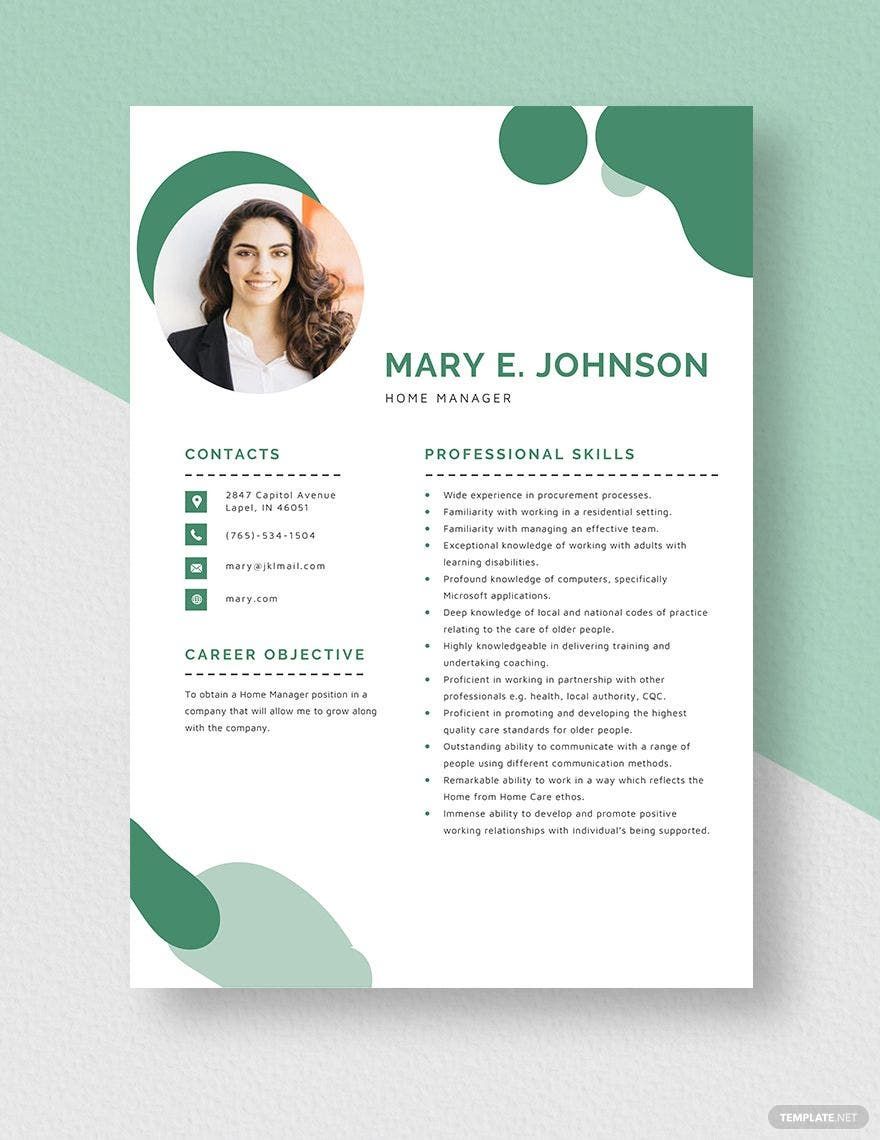 Home Manager Resume