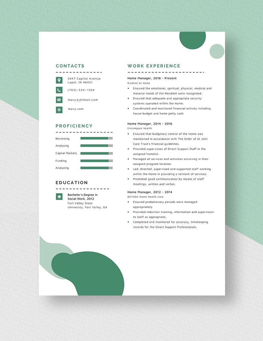 Home Manager Resume Template