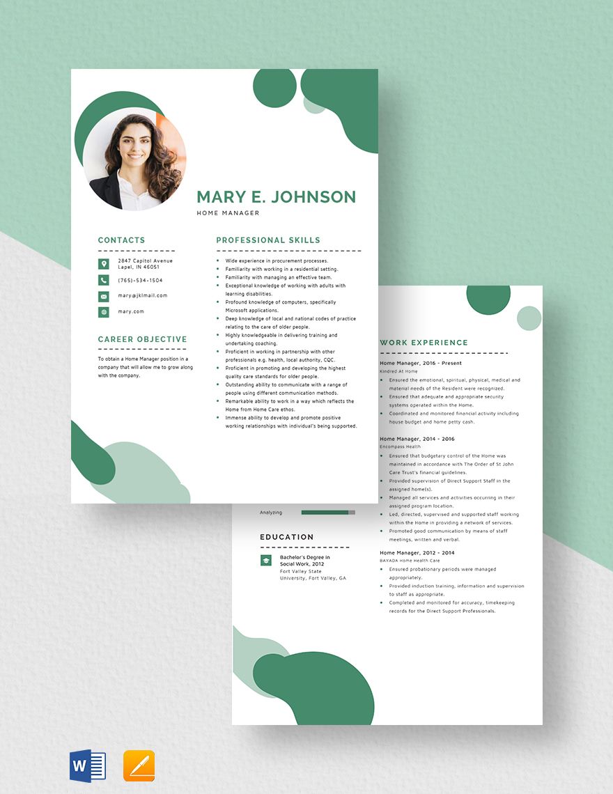 Home Manager Resume Template