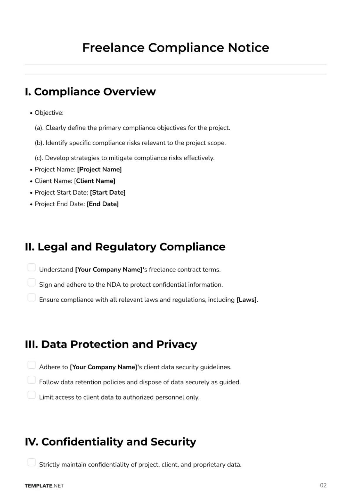 Freelance Compliance Notice Template to Edit Online