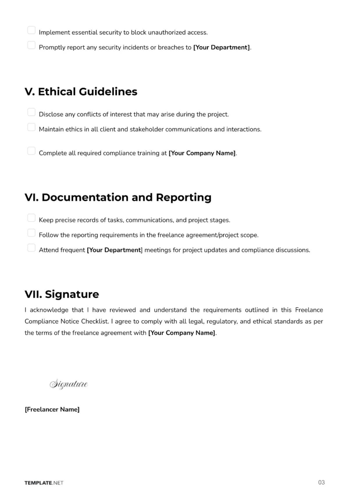 Freelance Compliance Notice Template to Edit Online