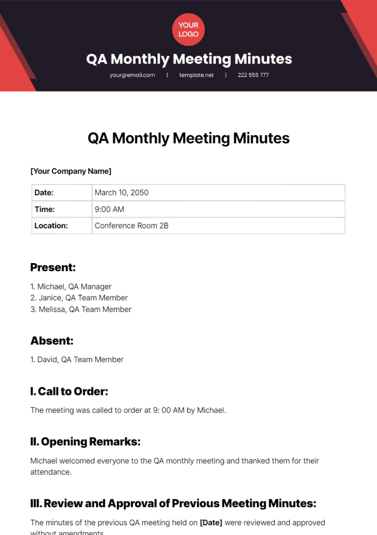 QA Monthly Meeting Minutes Template - Edit Online & Download