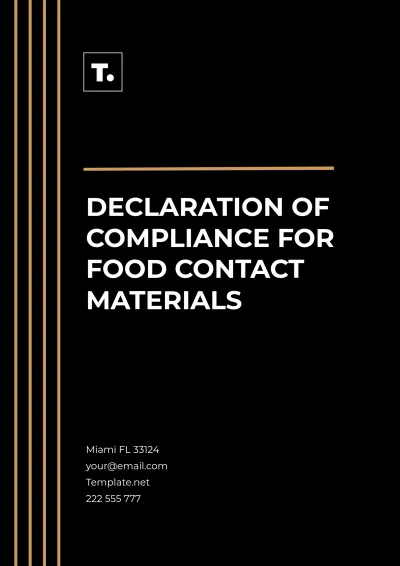 Free Declaration Of Compliance For Food Contact Materials Template to Edit Online