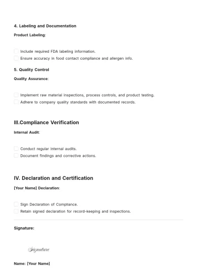 Free Declaration Of Compliance For Food Contact Materials Template to Edit Online