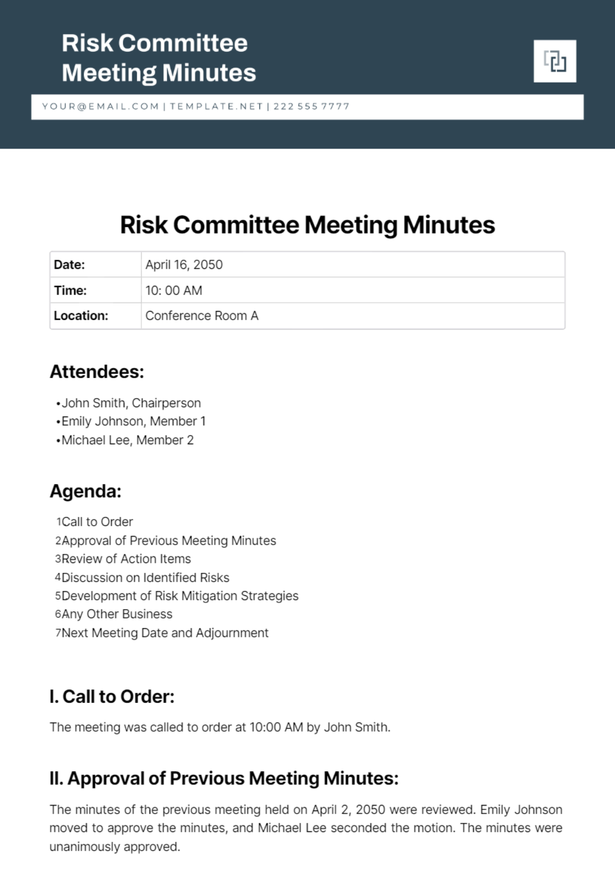 Risk Committee Meeting Minutes Template - Edit Online & Download