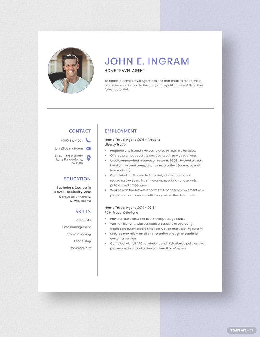 Home Travel Agent Resume in Pages, Word - Download | Template.net