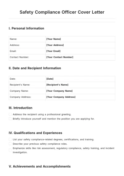 Free Safety Compliance Officer Cover Letter Template to Edit Online