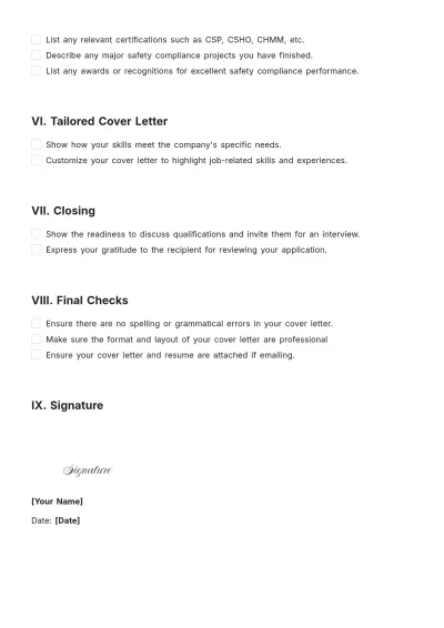 Free Safety Compliance Officer Cover Letter Template to Edit Online