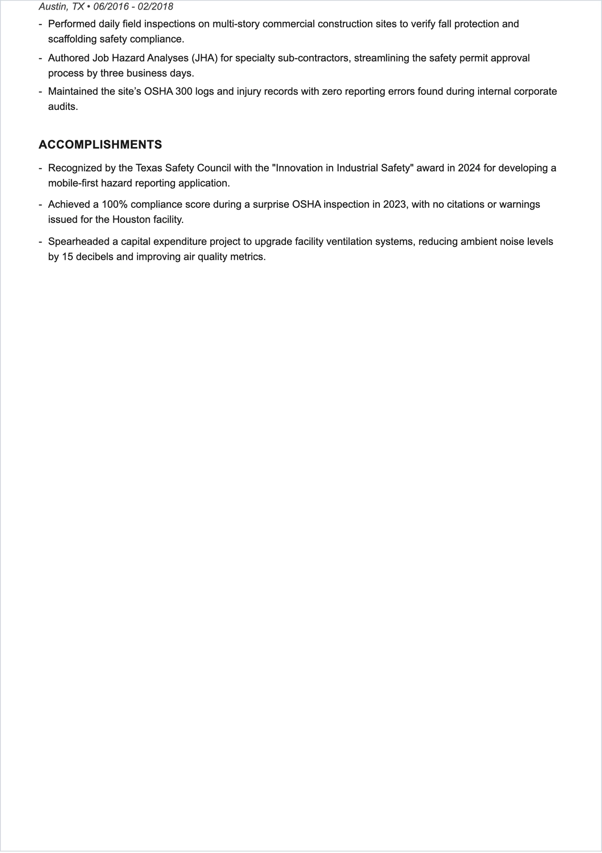 Free Safety Compliance Officer ATS Resume Template, AI Resume Builder