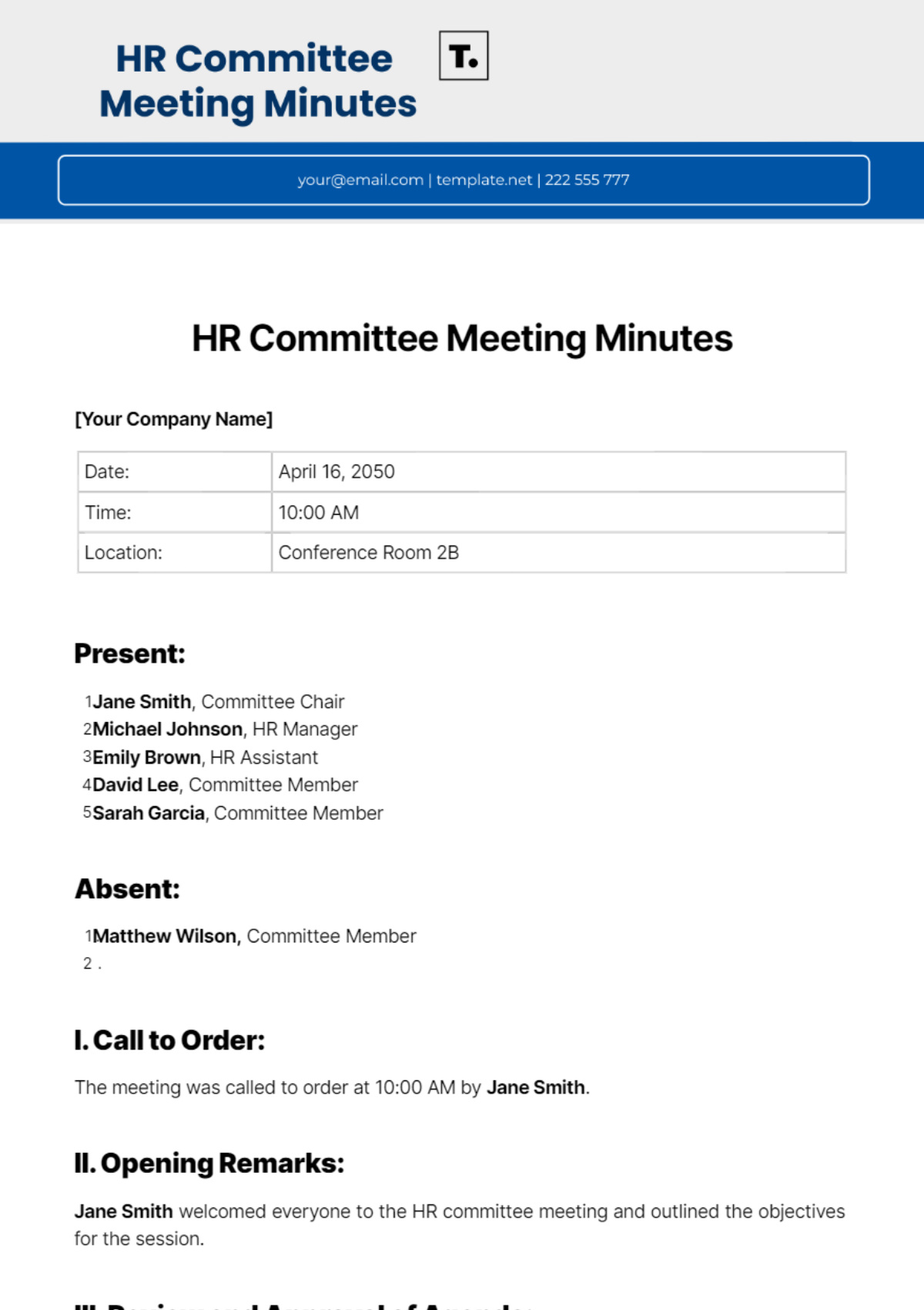 HR Committee Meeting Minutes Template - Edit Online & Download