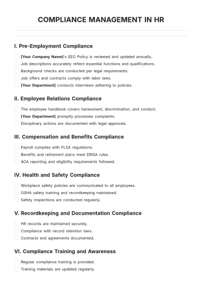 Free Compliance Management In HR Template to Edit Online