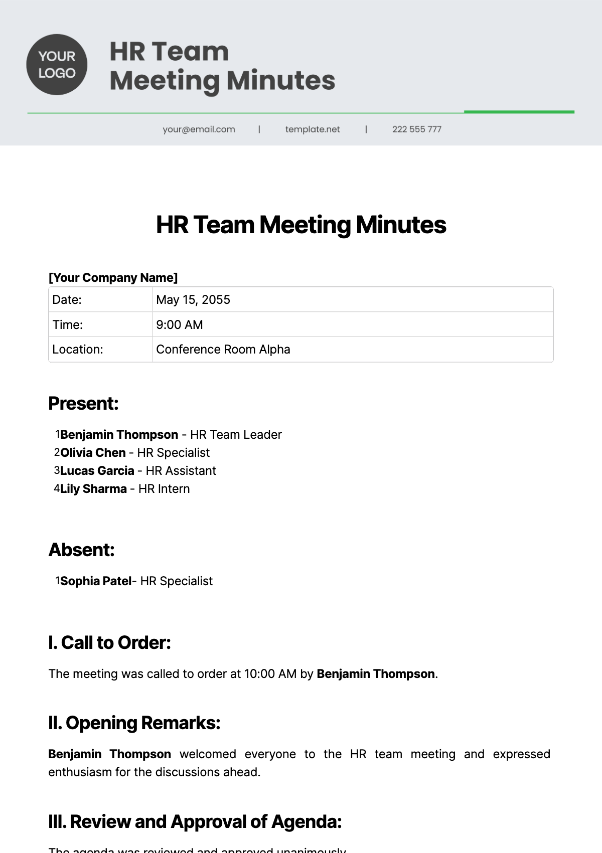 HR Team Meeting Minutes Template - Edit Online & Download