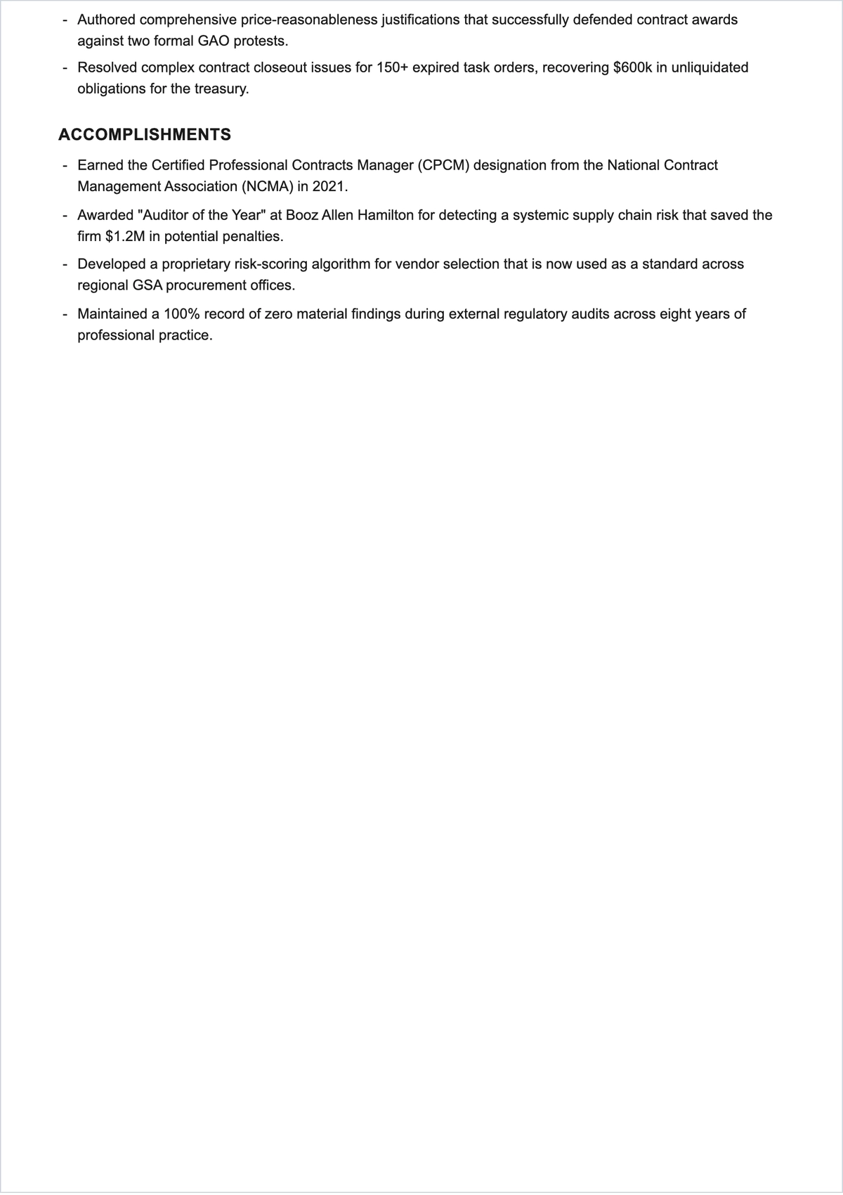 Free Contract Compliance Officer ATS Resume Template