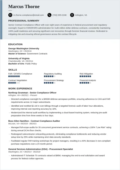 Free Contract Compliance Officer ATS Resume Template
