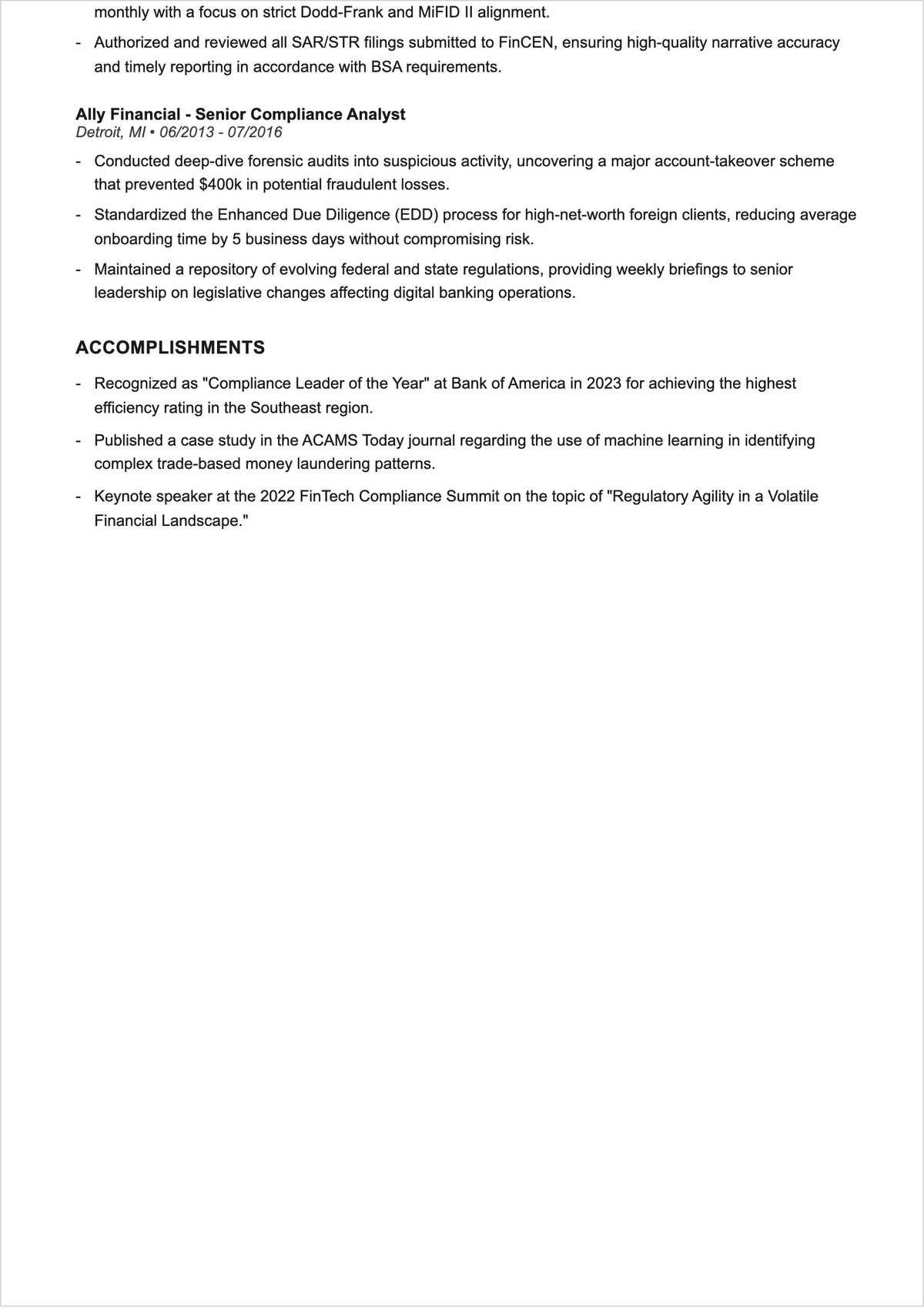 Free Compliance Manager ATS Resume Template, AI Resume Builder