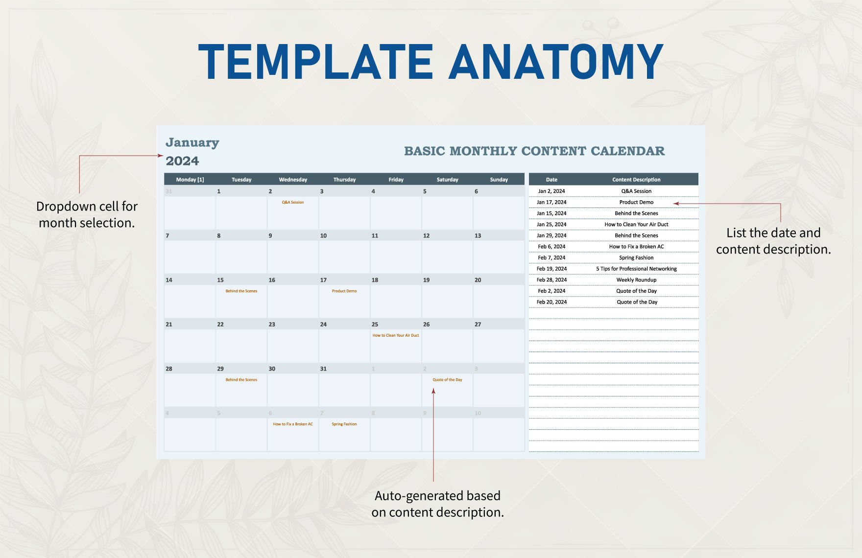 Basic Monthly Content Calendar Template