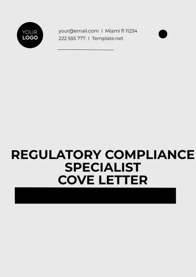 Free Regulatory Compliance Specialist Cover Letter Template to Edit Online