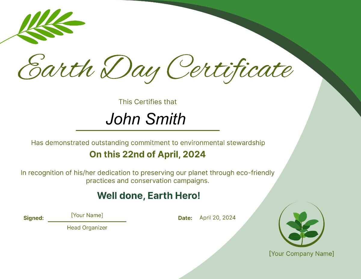 Free Earth Day Certificate Template