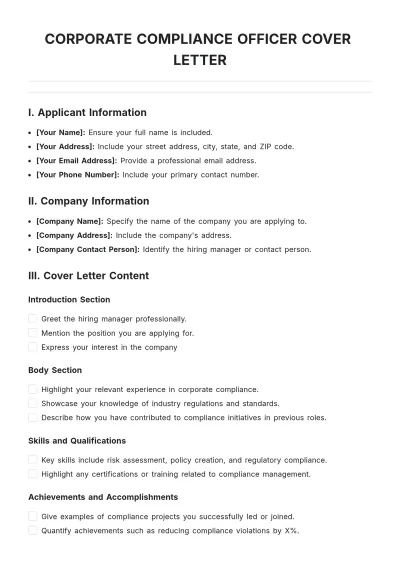 Free Corporate Compliance Officer Cover Letter Template to Edit Online