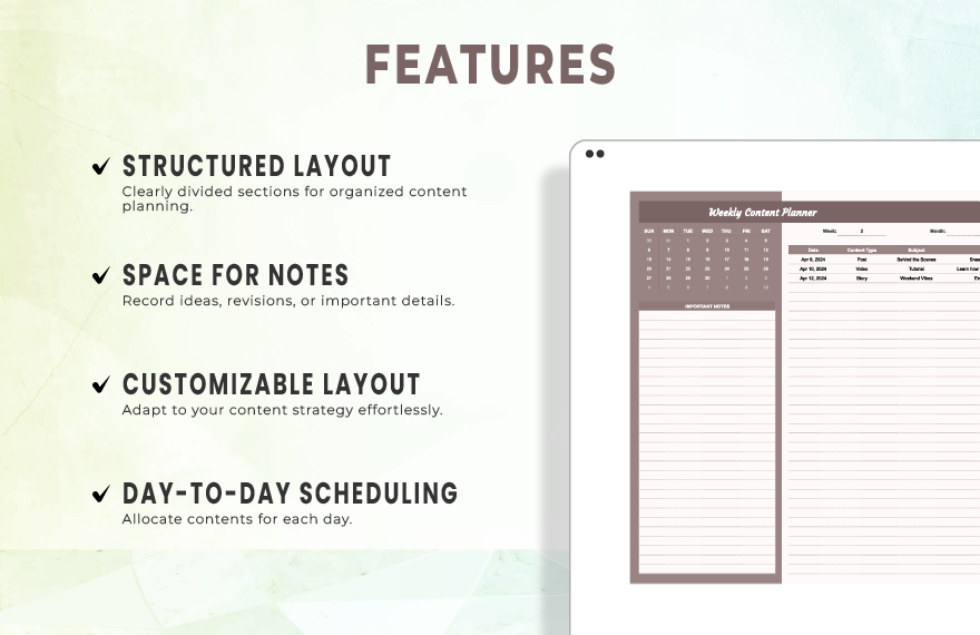 Weekly Content Planner Template